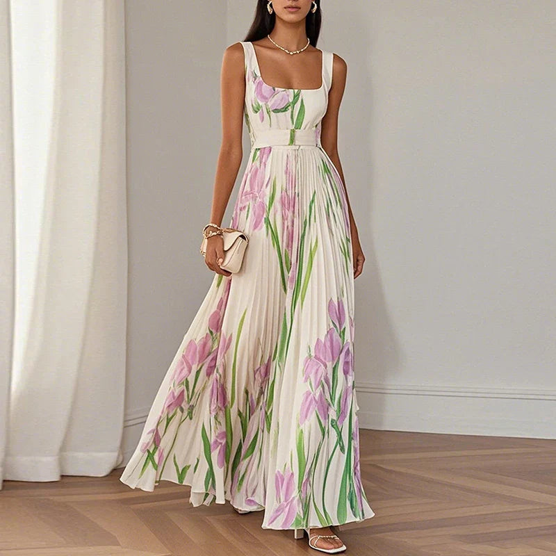Guylaine | Pleated A-Line Maxi Dress
