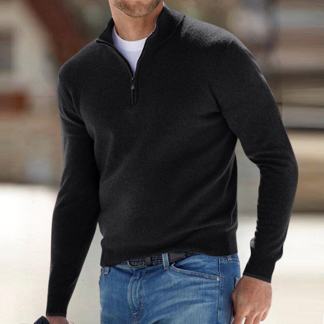 Men's Classic Knit Quarter Zip Sweater - Black