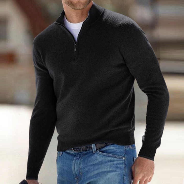 Men's Classic Knit Quarter Zip Sweater - Black