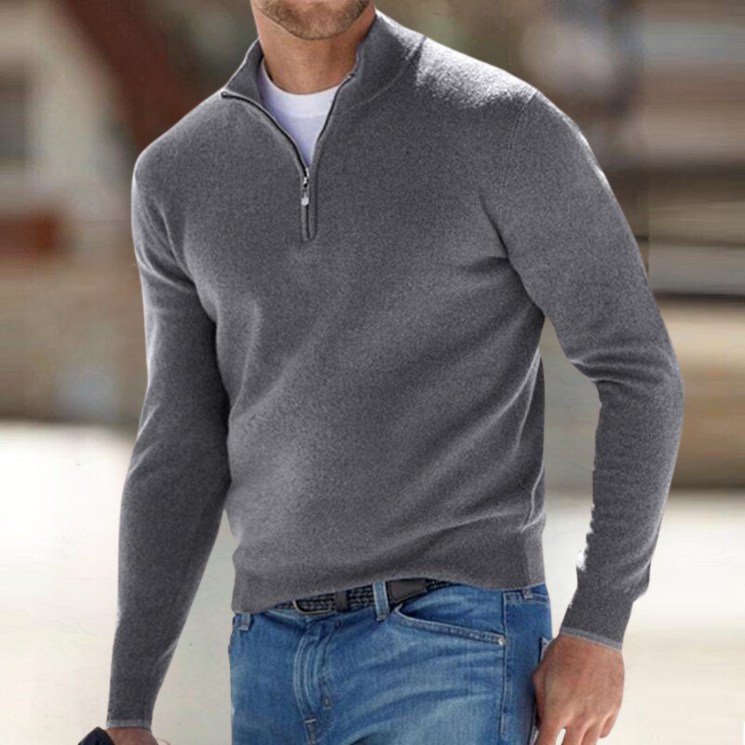 Men's Classic Knit Quarter Zip Sweater - Grey
