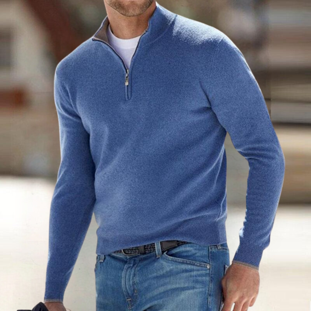 Men's Classic Knit Quarter Zip Sweater - Blue