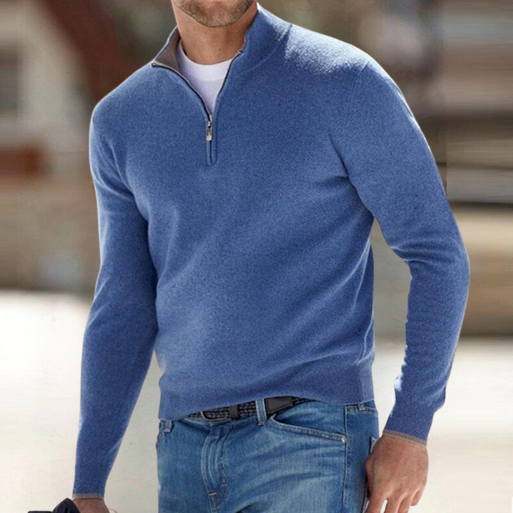 Men's Classic Knit Quarter Zip Sweater - Blue
