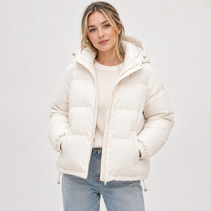 Women's Chic Hooded Puffer Winter Jacket - Beige