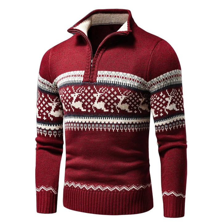Men's Half Zip Knitted Christmas Sweater - Red