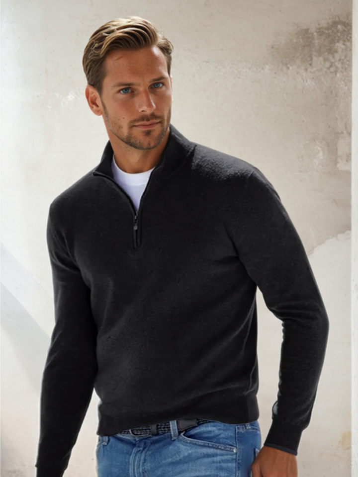 Knit Half Zip Sweater Men - Black