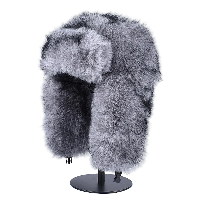 Faux Fur Winter Ushanka Hat - Grey