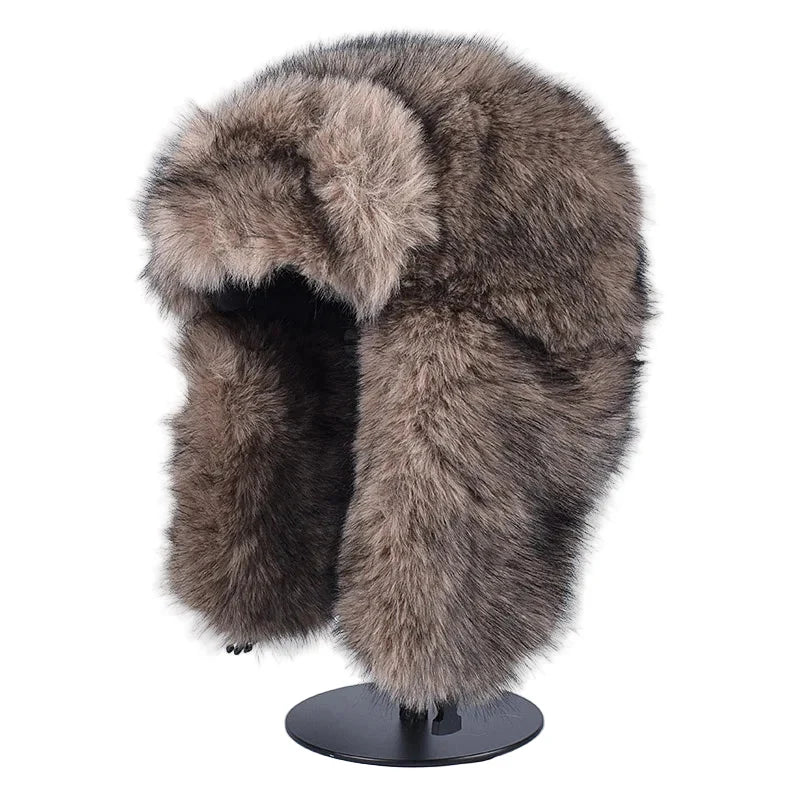 Faux Fur Winter Ushanka Hat - Khaki