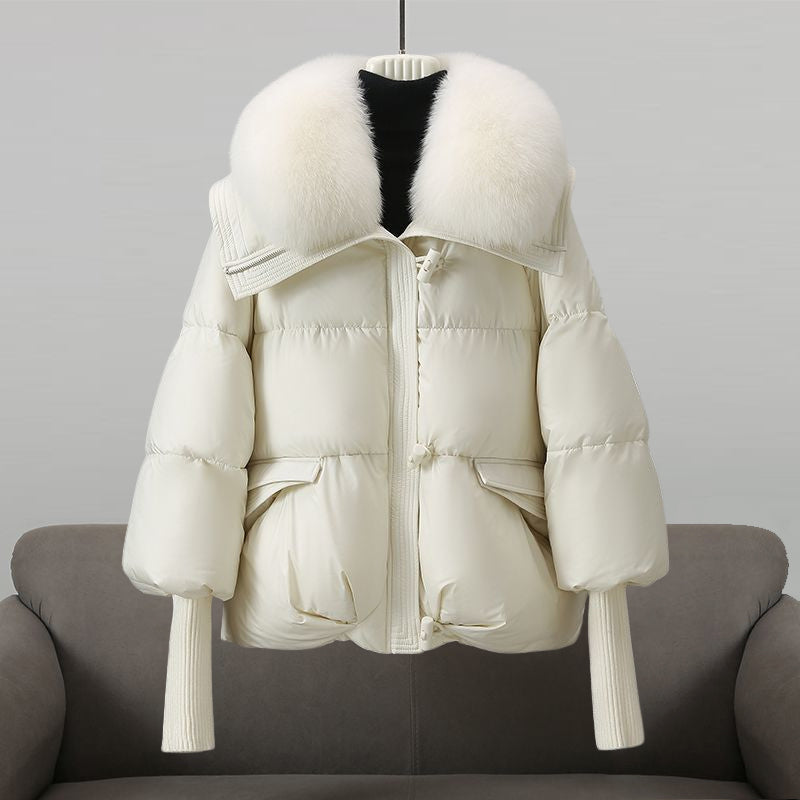 Women's Silk Down Puffer Snow Winter Jacket - White