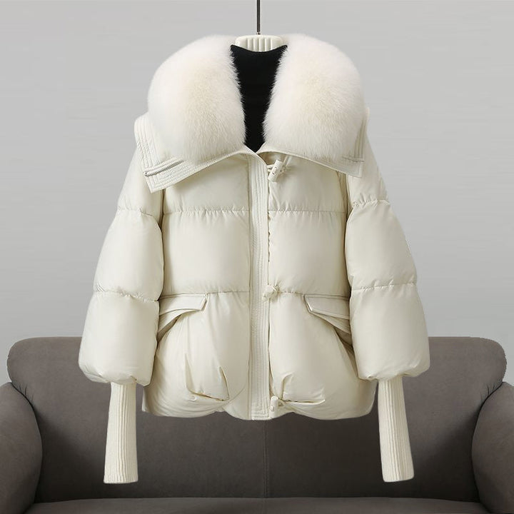Women's Silk Down Puffer Snow Winter Jacket - White