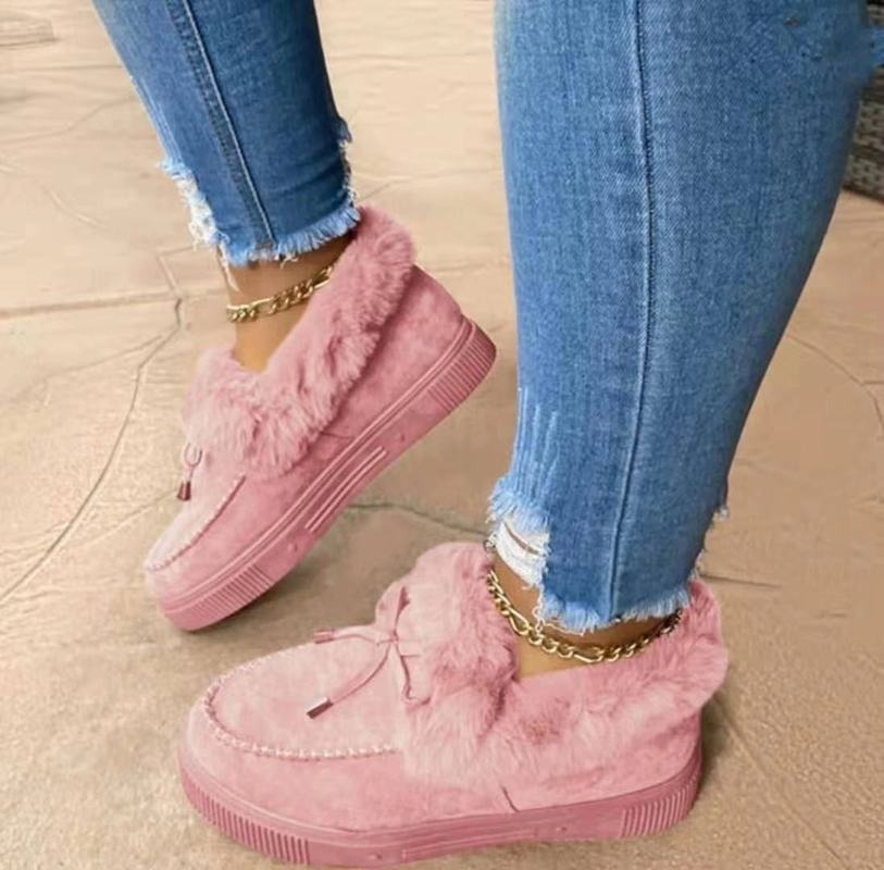 Women's Faux Suede Velvet-Lined Winter Fur Boots - Pink