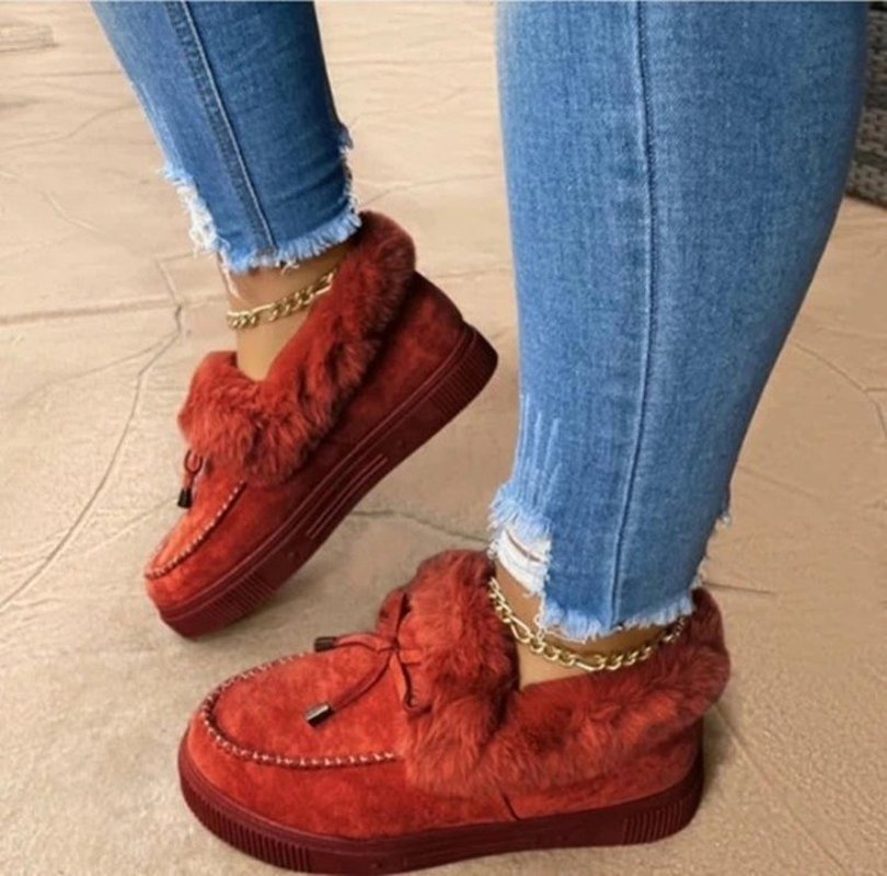 Women's Faux Suede Velvet-Lined Winter Fur Boots - Red