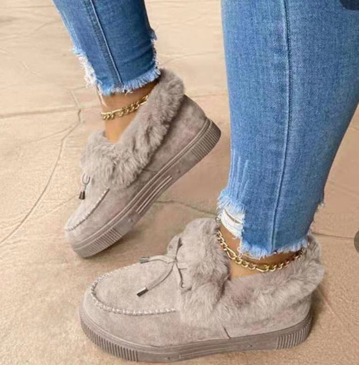 Women's Faux Suede Velvet-Lined Winter Fur Boots - Grey