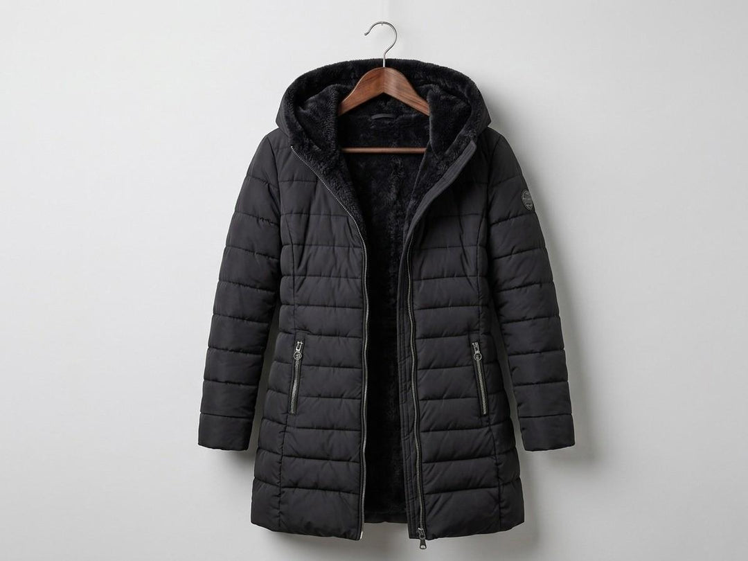 Snow Long Puffer Fleece-Lined Winter Jacket - Black