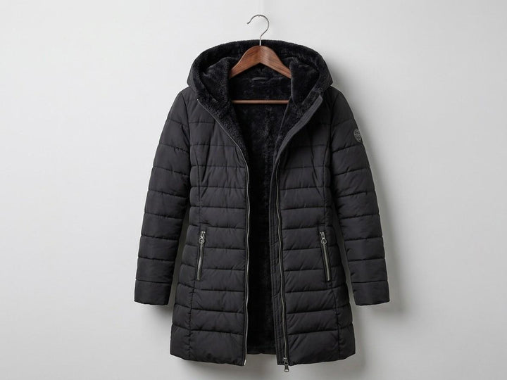 Snow Long Puffer Fleece-Lined Winter Jacket - Black