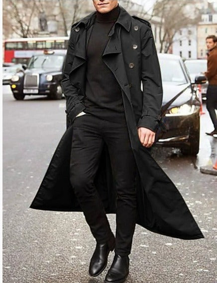 Men's Double-Breasted Lapel Collar Peacoat - Black