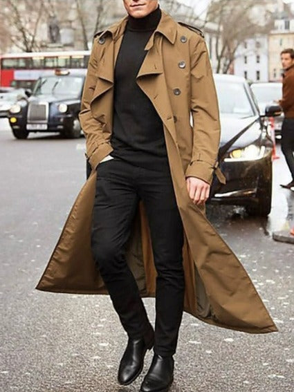 Men's Double-Breasted Lapel Collar Peacoat - Khaki