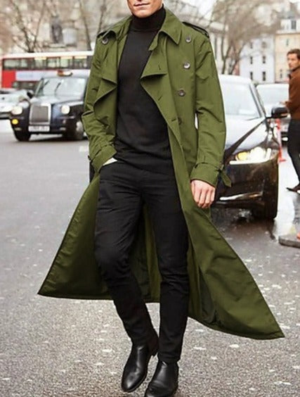 Men's Double-Breasted Lapel Collar Peacoat - Green