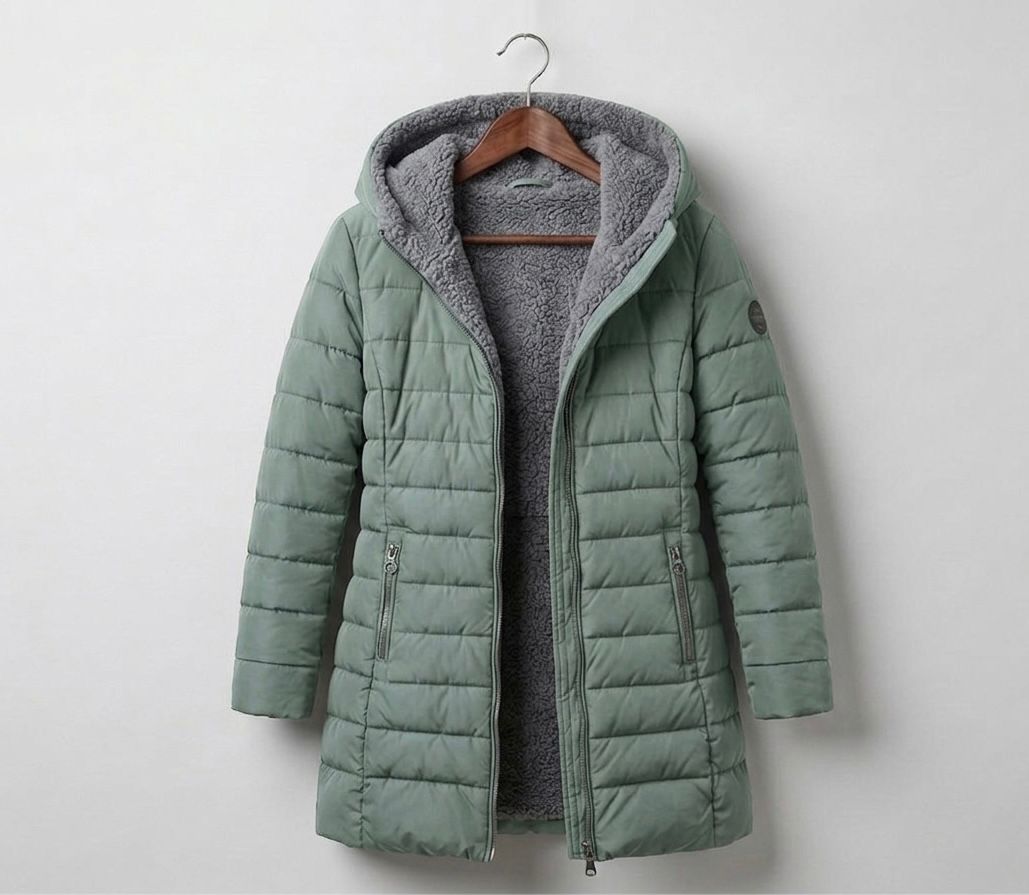 Snow Long Puffer Fleece-Lined Winter Jacket - Light Green