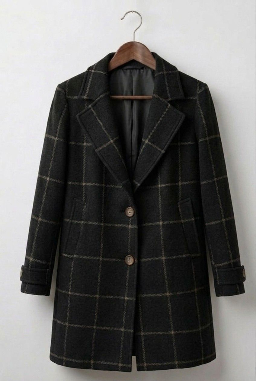 Women's Long Wool Tweed Plaid Coat