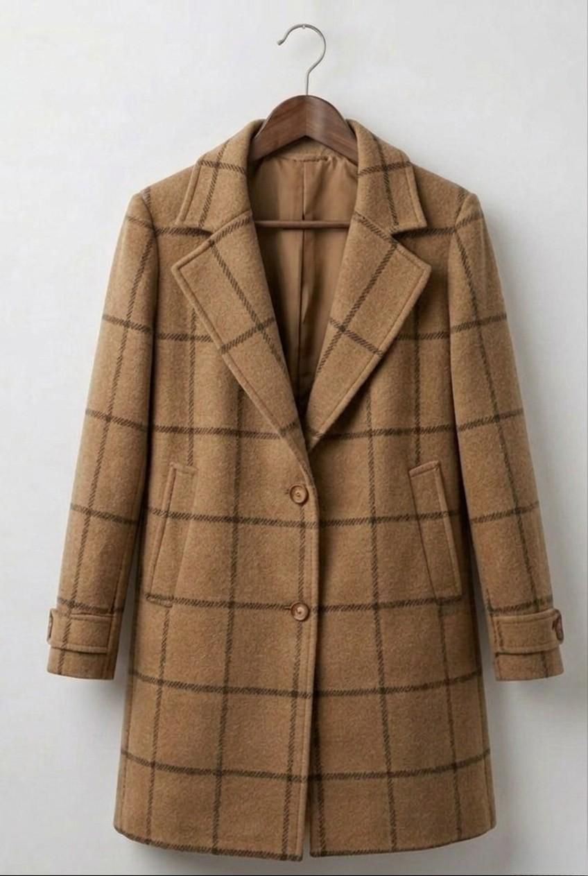 Women's Long Wool Tweed Plaid Coat