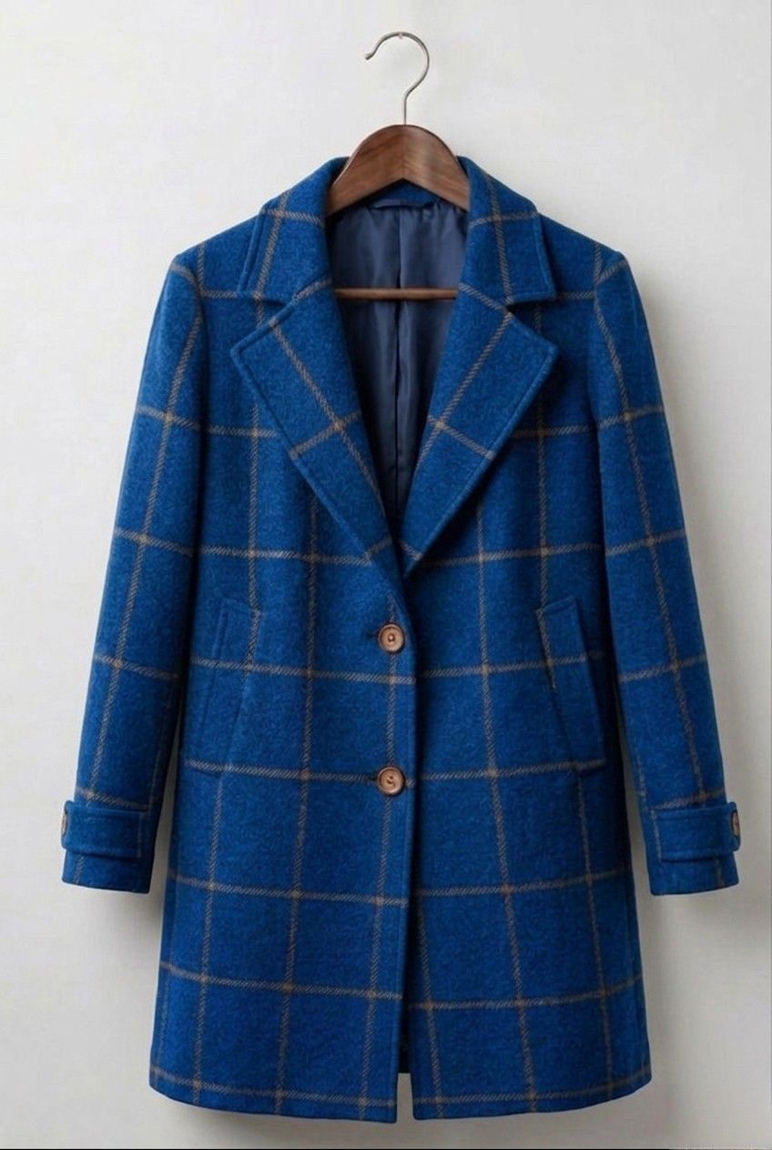 Women's Long Wool Tweed Plaid Coat