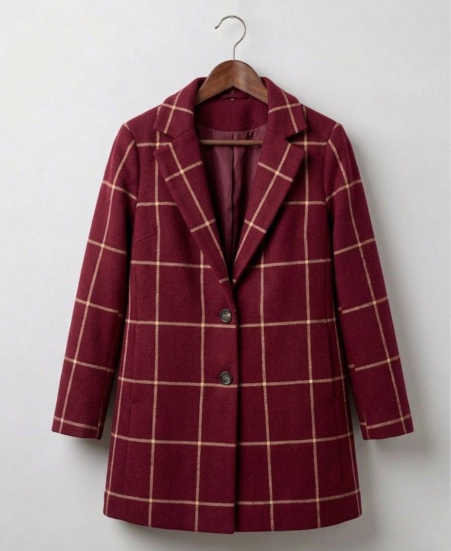 Women's Long Wool Tweed Plaid Coat