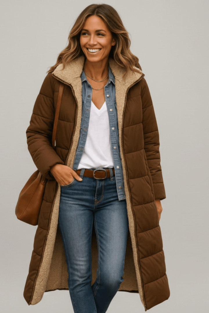 Sherpa Long Puffer Winter Jacket - Brown