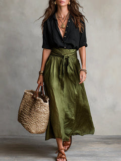 Natacha | Shirt and Midi Skirt Set with a Tie Waist