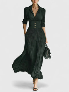Sophyrahh | Polished Pleated Maxi Dress with a Lapel Collar
