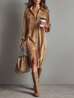 Celeste | Corduroy Midi Dress with Chest Pockets
