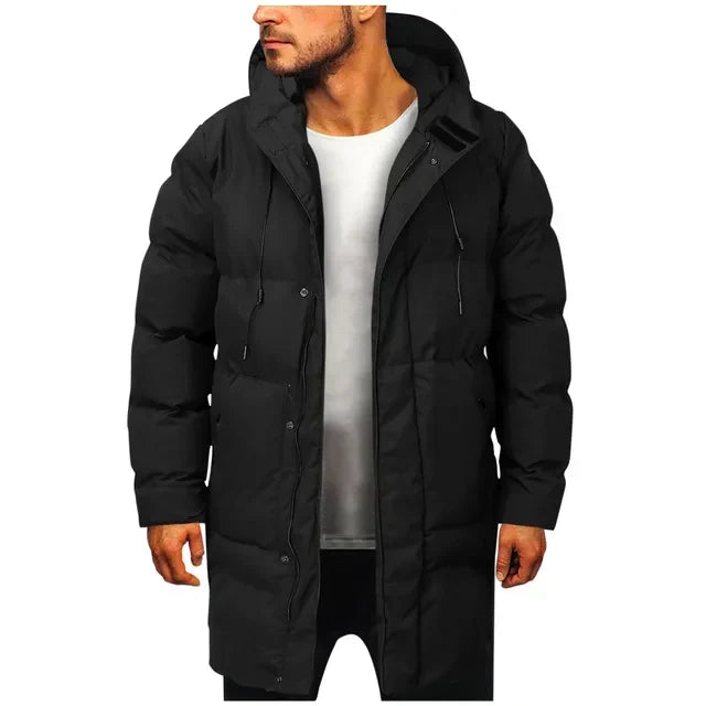 Men's Long Puffer Snow Winter Jacket - Black