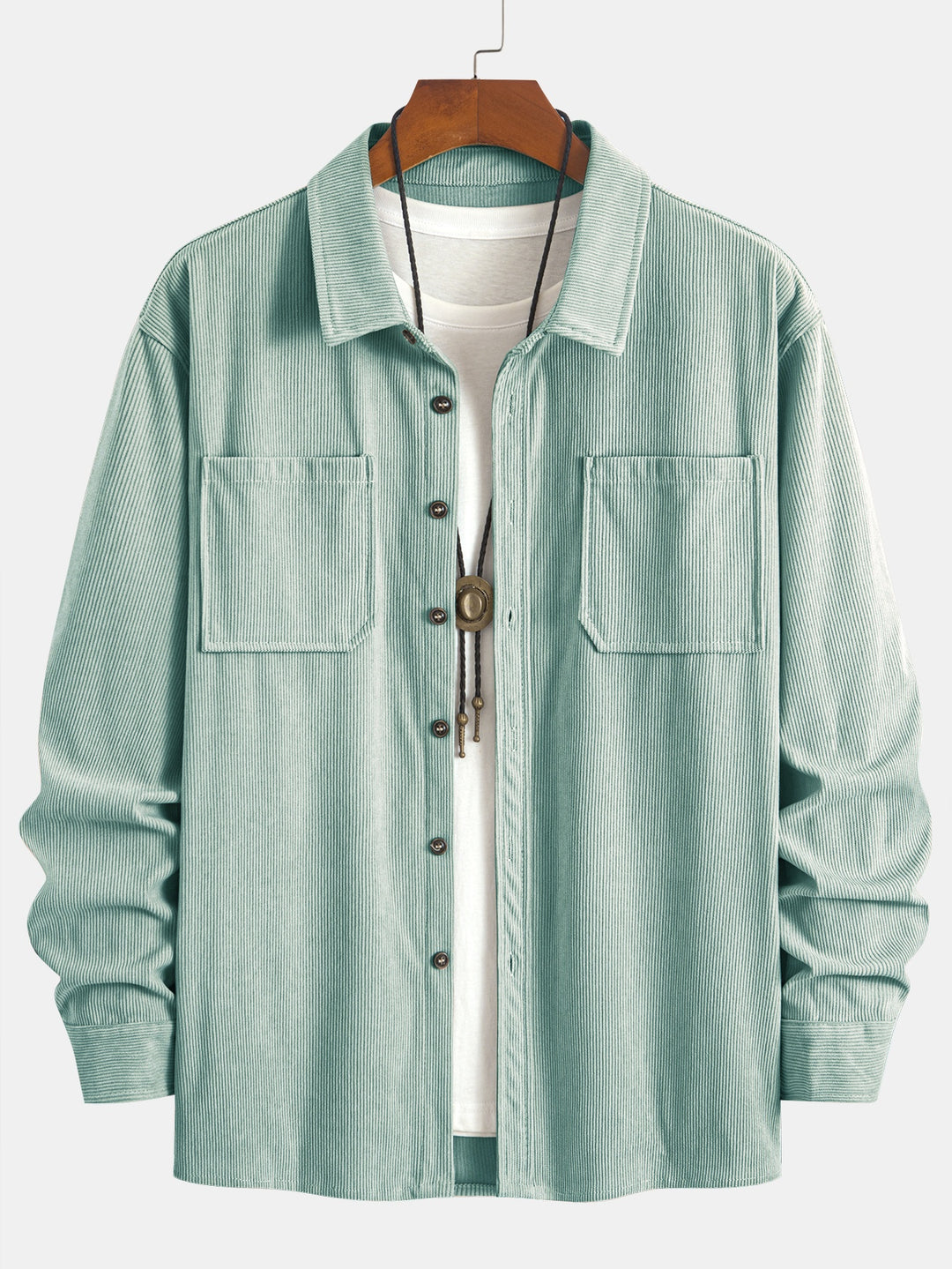 Men's Lapel Collar Double Pocket Overshirt