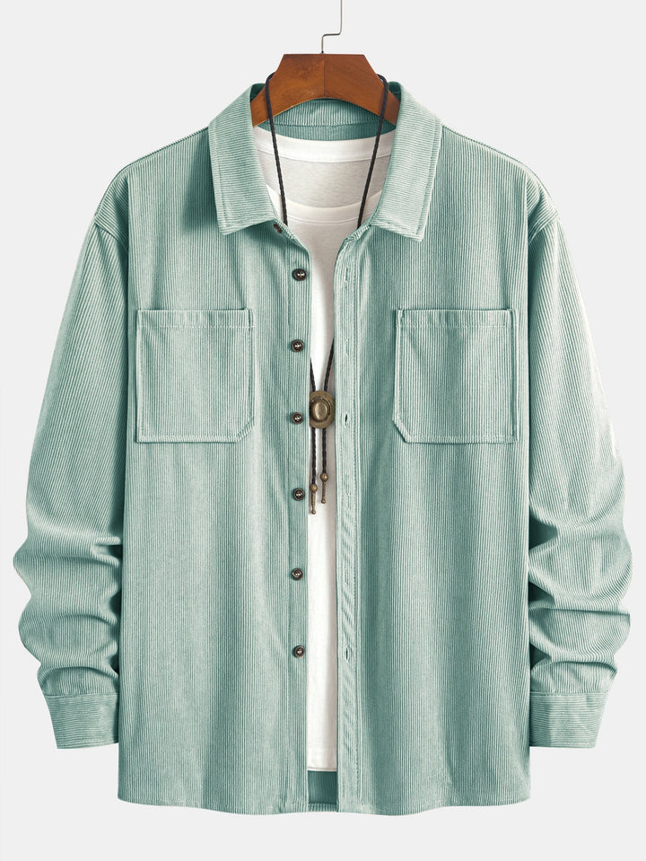 Men's Lapel Collar Double Pocket Overshirt