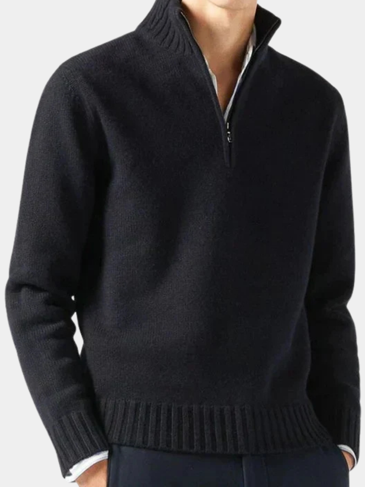 Men's Wool Knit Quarter Zip Sweater - Black