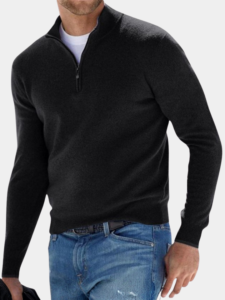 Men's Classic Knit Quarter Zip Sweater - Black