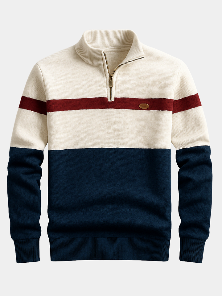 Men's Colorblock Knit Quarter Zip Sweater - Navy Marine