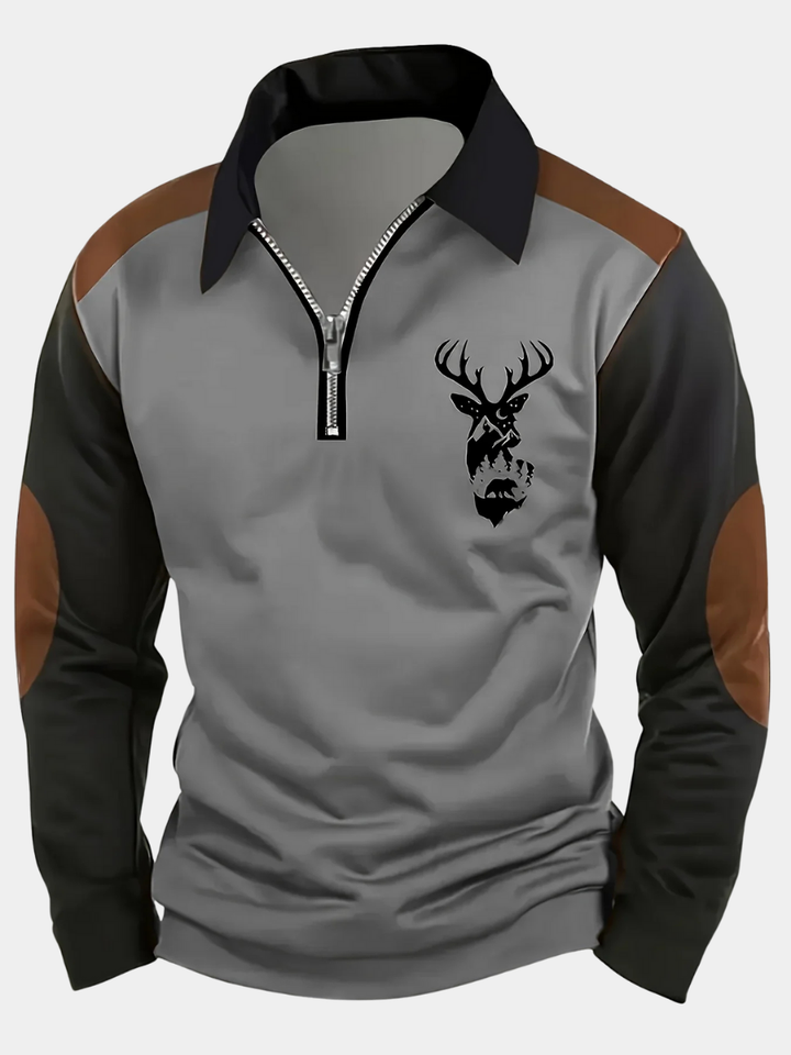 Men's Knit Polo Quarter Zip Sweater - Grey