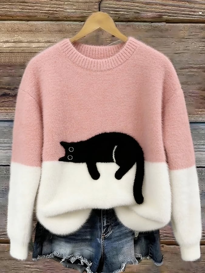 Colette | Cosy Cat-Print Pullover Sweater