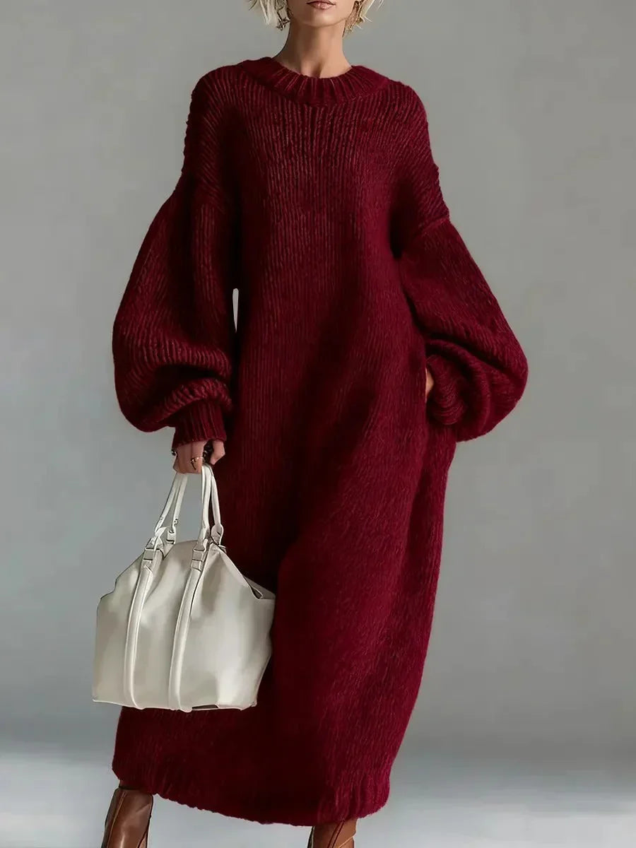 Women's Balloon-Sleeve Knit Sweater Maxi Dress