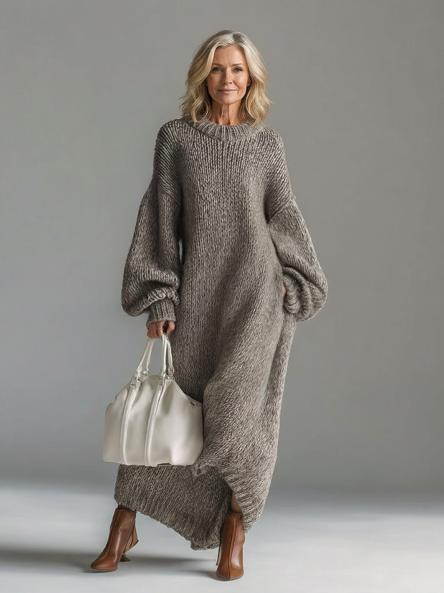 Women's Balloon-Sleeve Knit Sweater Maxi Dress