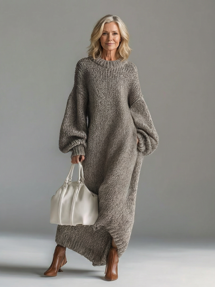 Women's Balloon-Sleeve Knit Sweater Maxi Dress