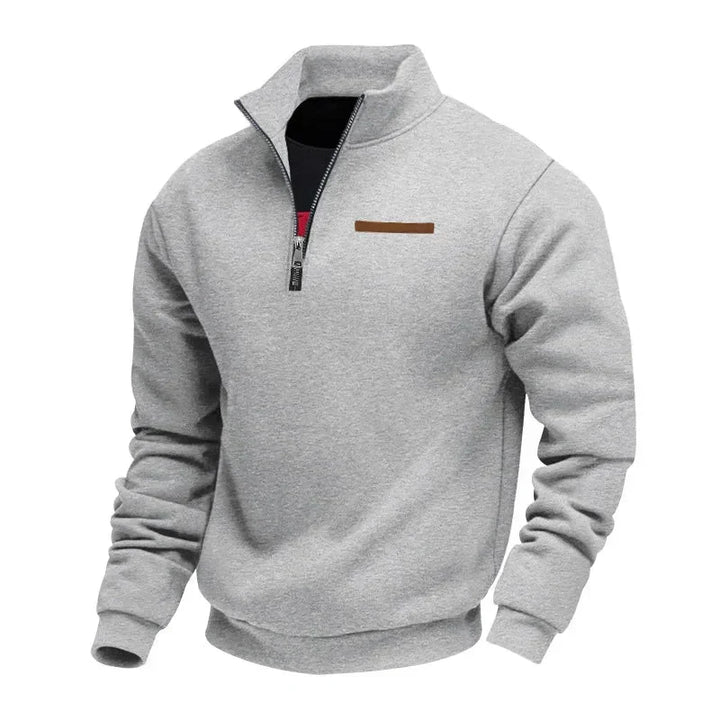 Men's Fleece Polo Quarter Zip Sweater - Grey