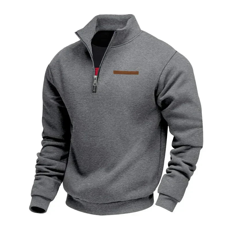 Men's Fleece Polo Quarter Zip Sweater - Dark Grey