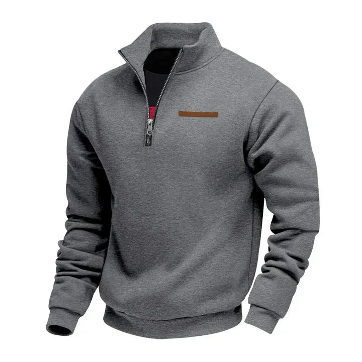 Men's Fleece Polo Quarter Zip Sweater - Dark Grey