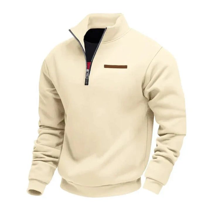 Men's Fleece Polo Quarter Zip Sweater - Beige