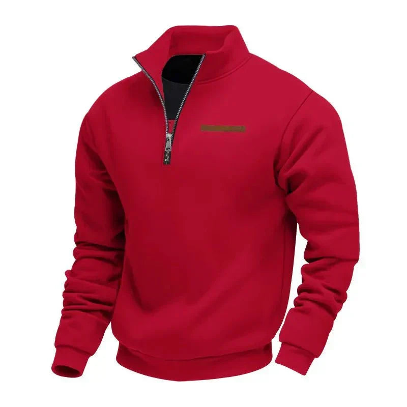 Men's Fleece Polo Quarter Zip Sweater - Red