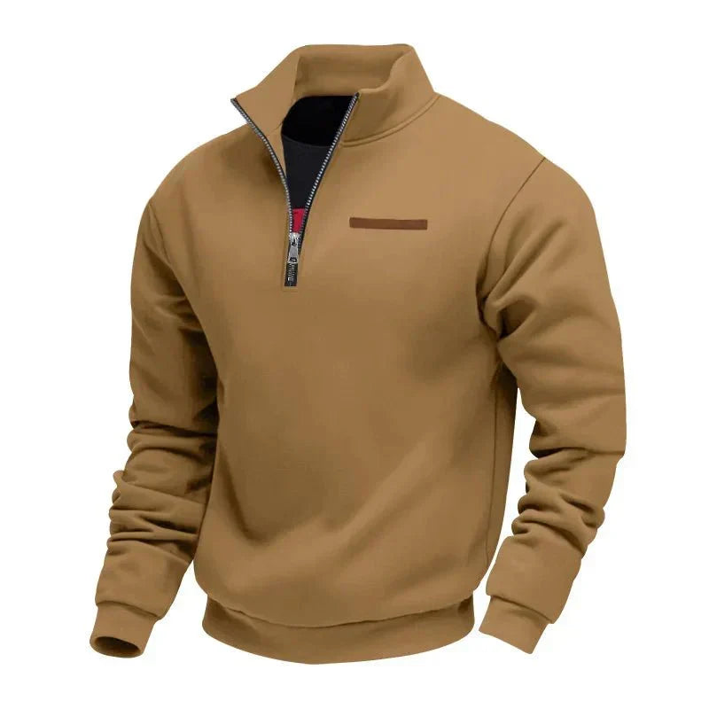 Men's Fleece Polo Quarter Zip Sweater - Brown