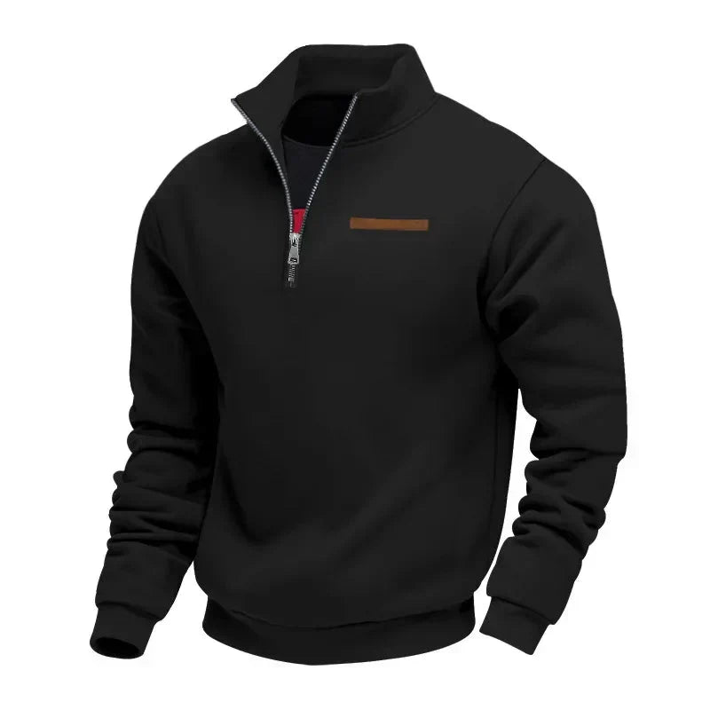 Men's Fleece Polo Quarter Zip Sweater - Black