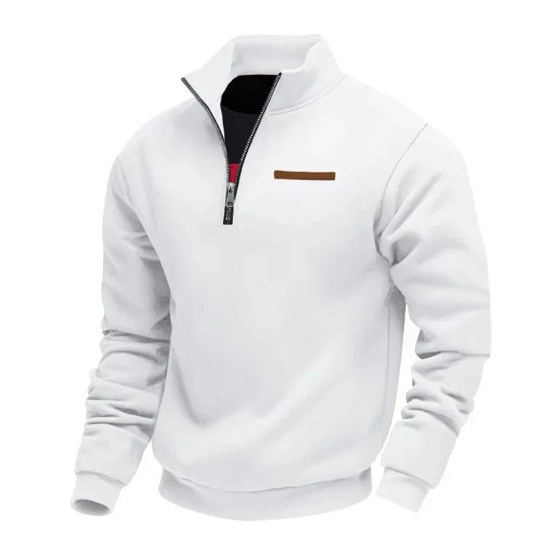 Men's Fleece Polo Quarter Zip Sweater - White