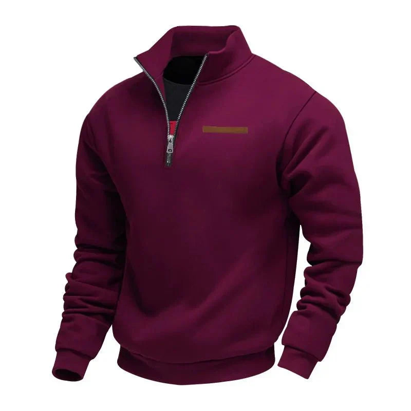 Men's Fleece Polo Quarter Zip Sweater - Burgundy
